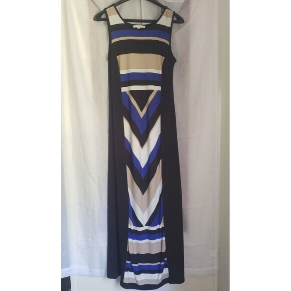 Studio One Maxi Dress Size XS Color Block Striped Blue Black Tan Stretchy - Picture 12 of 12